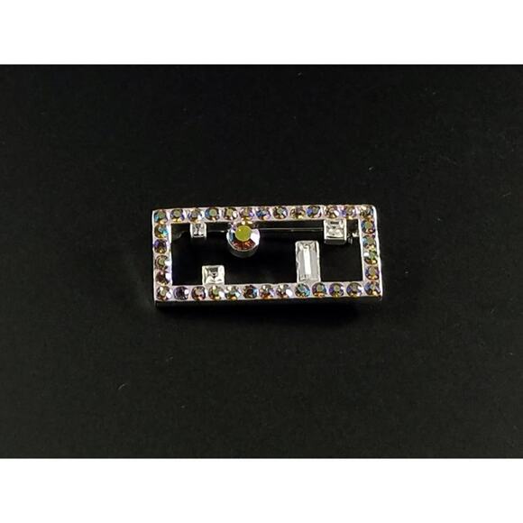 Vintage Givenchy Aurora Borealis Rhinestones Brooch, AB Rhinestones, 1 1/2 Inch - Picture 3 of 9